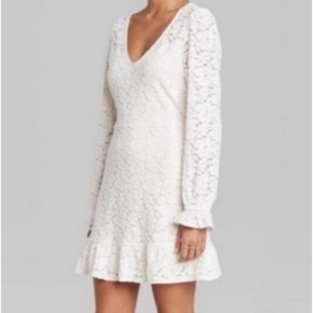 Wild Fable Women's Long Sleeve Brushed Floral Lace Cream Dress Size XL